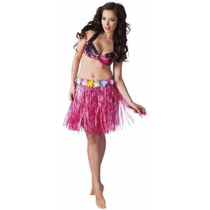 6x stuks hawaii verkleed rokje roze 45 cm voor dames - Carnavalskostuums