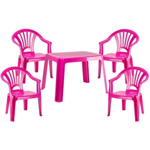 Kunststof kinder meubel set tafel met 4 stoelen roze - Tuinset