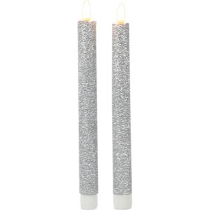 Kaarsen set van 4x stuks Led dinerkaarsen glitter zilver 25,5 cm - Woondecoratie - Elektrische kaarsen