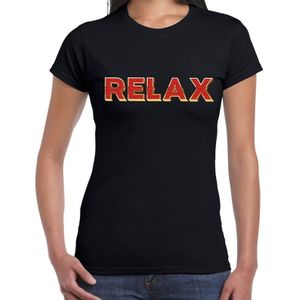 RELAX fun tekst t-shirt  zwart  met  3D effect voor dames  - Feestshirts