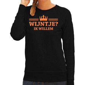 Koningsdag sweater voor dames - wijntje - zwart - met glitters - oranje feestkleding - Feesttruien