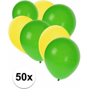 50x Ballonnen - 27 cm -  geel / groene versiering - Ballonnen