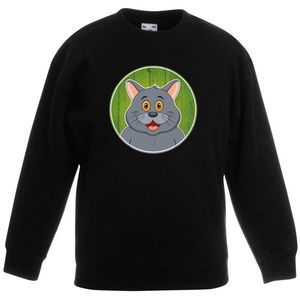 Sweater zwart met grijze kat kinderen - Sweaters kinderen