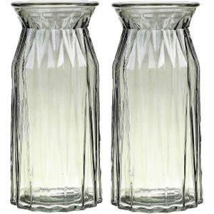 Bloemenvaas - set van 2x - lichtgroen - transparant glas - D12 x H24 cm - Vazen