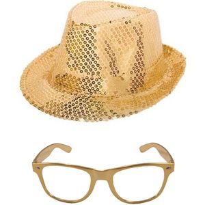 Folat party carnaval verkleed hoedje en metallic gouden feestbril - Verkleedhoofddeksels