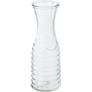 Karaf/schenkkan 1 liter van ribbel glas met uitlopende hals - Waterkan - Sapkan