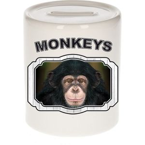Dieren leuke chimpansee spaarpot - monkeys/ apen spaarpotten kinderen 9 cm - Spaarpotten