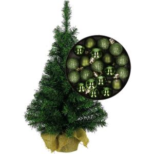 Mini kerstboom/kunst kerstboom H35 cm inclusief kerstballen groen - Kunstkerstboom