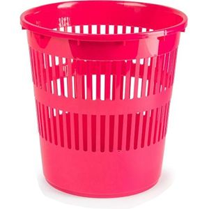 Afvalbak/vuilnisbak/kantoor prullenbak - plastic - fuchsia roze - 28 cm - Prullenmanden