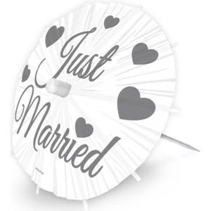 80x stuks Just Married parasol prikkers 20 cm  - Cocktailprikkers