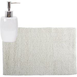 MSV badkamer droogloop mat/tapijt - 40 x 60 cm - met zelfde kleur zeeppompje 260 ml - wit