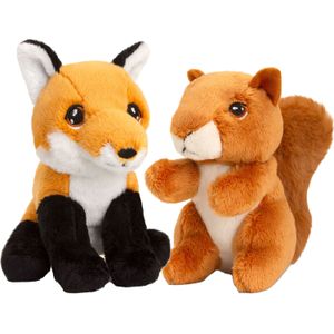Pluche knuffels rode vos en eekhoorn bosdieren vriendjes 12 cm - Knuffeldier