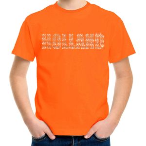 Glitter Holland t-shirt oranje rhinestone steentjes voor kinderen Nederland supporter EK/ WK - Feestshirts