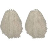 4x Stuks cheerball/pompom wit met ringgreep 33 cm - Verkleedattributen