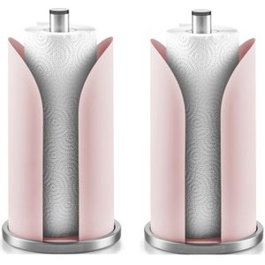2x Luxe roze/zilveren metalen keukenrolhouders rond half dicht 15 x 31 cm - Keukenrolhouders