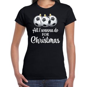 Foute voetbal Kerst T-shirt sport voor dames zwart - kerst t-shirts