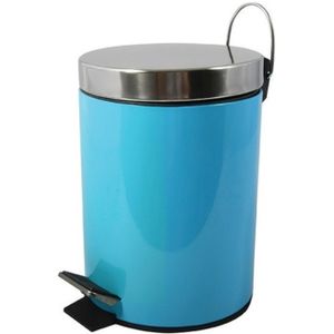 Prullenbak/pedaalemmer - metaal - turquoise blauw - 5 liter - 20 x 28 cm - Badkamer/toilet - Pedaalemmers