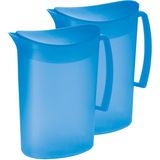 Juypal Schenkkan/waterkan - 2x - blauw - 2 liter - kunststof - L20 x H23 cm - met deksel