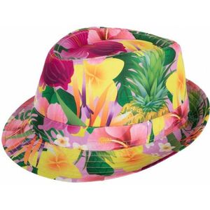 Verkleed hoedje voor Tropical Hawaii party - bloemen print - volwassenen - Carnaval/thema feest - Verkleedhoofddeksels