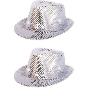 2x stuks zilver glitter hoedje met LED licht - Verkleedhoofddeksels