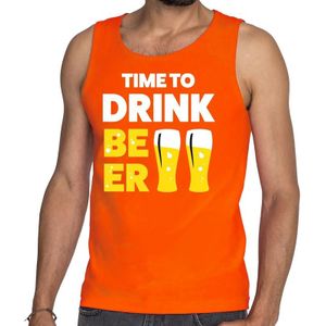 Time to Drink Beer tekst tanktop / mouwloos shirt oranje heren - Feestshirts