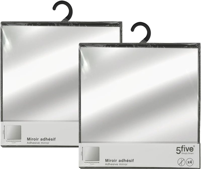 5Five Plak spiegels tegels - 8x stuks - glas - zelfklevend - 30 x 30 cm - vierkantjes - muur/deur/wand