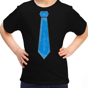 Verkleed t-shirt voor kinderen - glitter stropdas - zwart - meisje - carnaval/themafeest kostuum - Feestshirts
