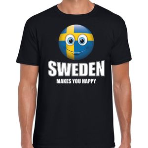 Sweden makes you happy landen t-shirt Zweden zwart voor heren met emoticon - Feestshirts