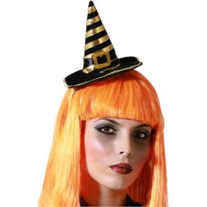 Halloween heksenhoed - mini hoedje op diadeem - one size - zwart/oranje - meisjes/dames - Verkleedhoofddeksels