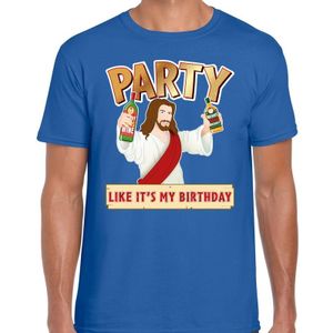 Fout kerst t-shirt blauw met party Jezus voor heren - kerst t-shirts