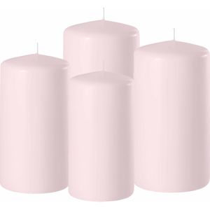 Set van 4x stuks lichtroze stompkaarsen 8-10-12-15 cm met diameter 6 cm - Sfeer kaarsen voor binnen