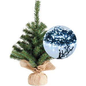 Mini kerstboom 45 cm - met kerstverlichting helder wit 300 cm - 40 leds - Kunstkerstboom