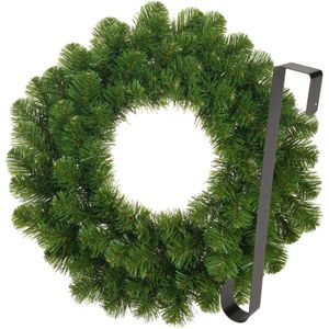 Kerstkrans 45 cm - groen - met zwarte hanger/ophanghaak - kerstversiering - Kerstkransen