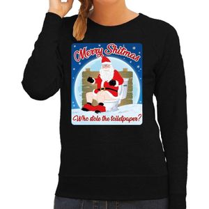 Zwarte foute kersttrui / sweater merry shitmas who stole the toiletpaper voor dames - kerst truien