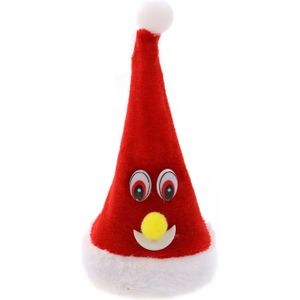 Zingende en dansende kerstmuts - kerst figuur - rood - H16 cm - met licht - Kerstman pop