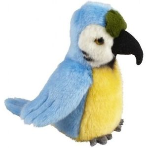 Pluche blauw/gele ara papegaai knuffel 18 cm - Tropische vogels knuffeldieren