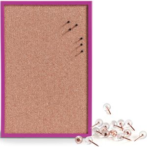 Prikbord incl. 25x punaises rose goud - 40 x 60 cm - paars - kurk - Prikborden