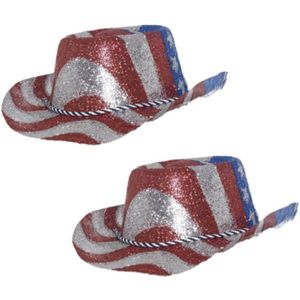 6x stuks cowboy glitterhoed USA thema - Verkleedhoofddeksels