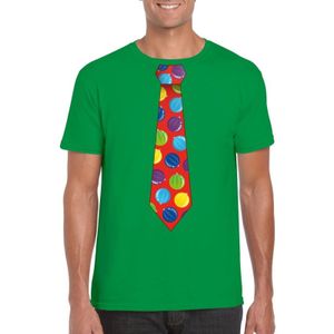 Kerst t-shirt stropdas met kerstballen print groen voor heren - kerst t-shirts
