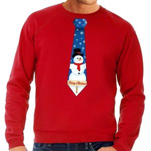 Foute kersttrui stropdas met sneeuwpop print rood voor heren - kerst truien