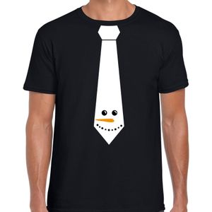 Stropdas Kerst t-shirt sneeuwpop zwart voor heren - kerst t-shirts