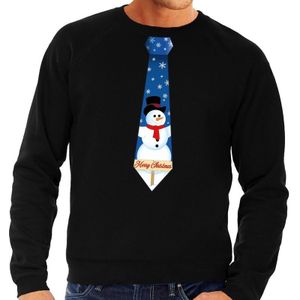 Foute kersttrui stropdas met sneeuwpop print zwart voor heren - kerst truien