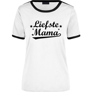 Liefste mama wit/zwart ringer t-shirt voor dames - Feestshirts