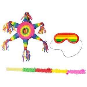 Pinata Feest sterren vorm 65 cm set + stok + masker - Pinatas