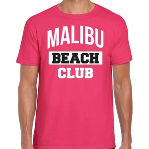 Zomer t-shirt voor heren - Malibu Beach Club - tropisch thema feest kleding - roze - Feestshirts