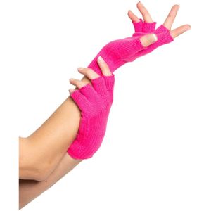 Verkleed handschoenen vingerloos - roze - one size - voor volwassenen - Verkleedhandschoenen