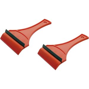 2x stuks ijskrabber/raamkrabber rood kunststof met rubberen trekker 12 x 18 cm - IJskrabbers