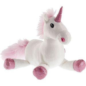 Pluche witte/roze eenhoorn knuffel 38 cm - Eenhoorns mystieke dieren knuffels - Speelgoed voor kinderen