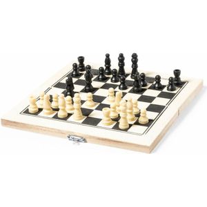 Reis schaakspel opklapbaar bord - hout - 21 x 21 cm - spelletjes schaken - Denkspellen