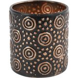 Countryfield Luxe theelichthouder - 2x stuks - Fantasy - glas - zwart/brons - D7 x H8 cm